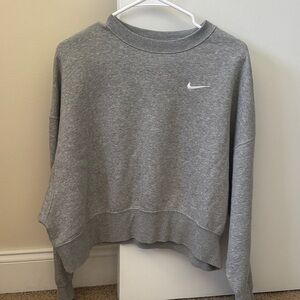 Nike Gray Cropped Crewneck Sweatshirt with White Swoosh
